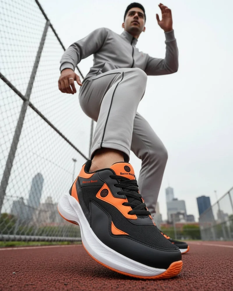 Bacca Bucci Black and Orange Jump Gym Shoes with Padded Insocks for Men | Best Price UAE